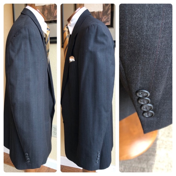 Hart Schaffner & Marx Famous Barr 2 Piece Dark Gray Pinstripe Wool Suit Size 43L - Picture 12 of 16